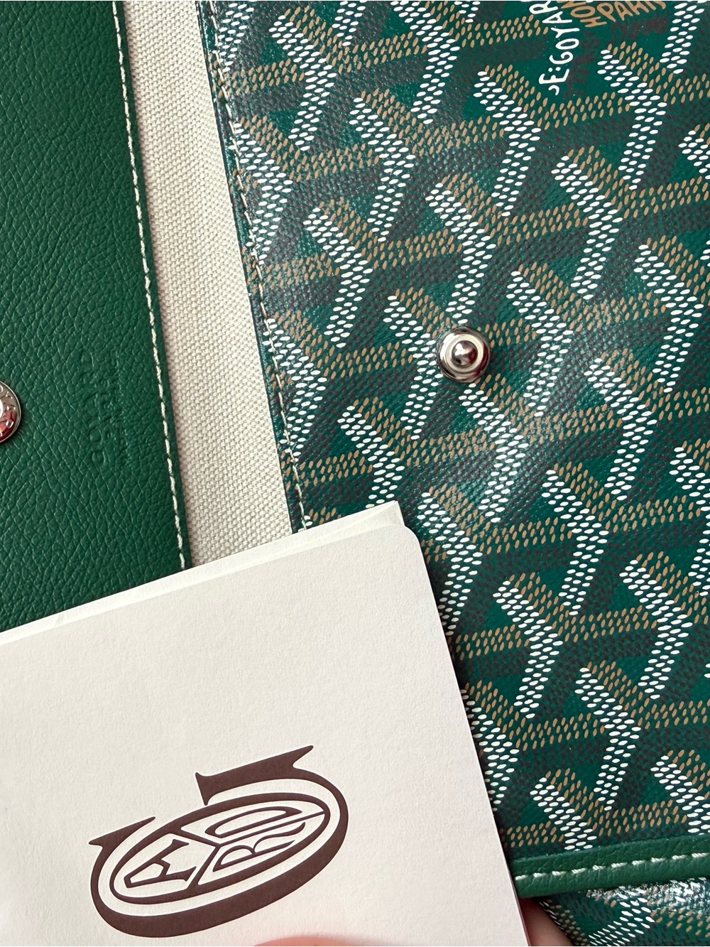 Goyard Green Chevron St. Louis Tote with Matching Pouch - Picture 3 of 4